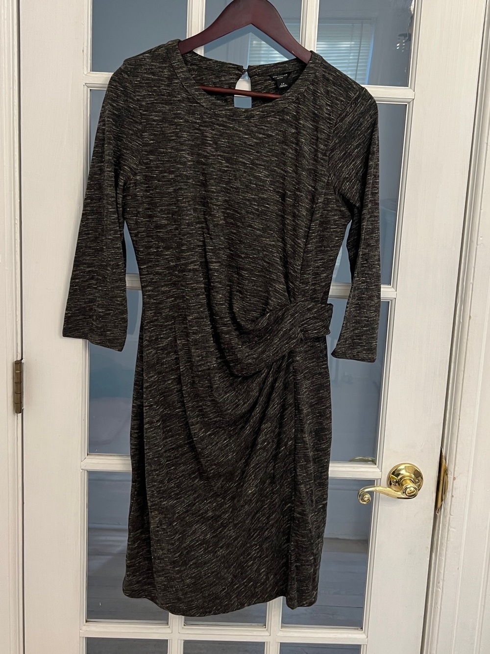 ANN TAYLOR Women’s Petite Gray Marled Side Ruched 3/4 Sleeve Sheath Dress LP NEW